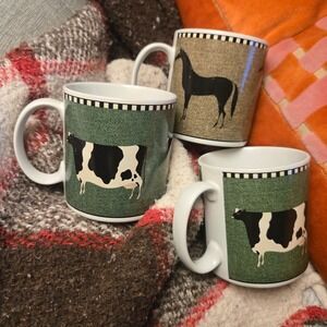 Warren Kimble Brandon House Mugs Cow Horse Set of 3 Barnyard Farm Animals Oneida